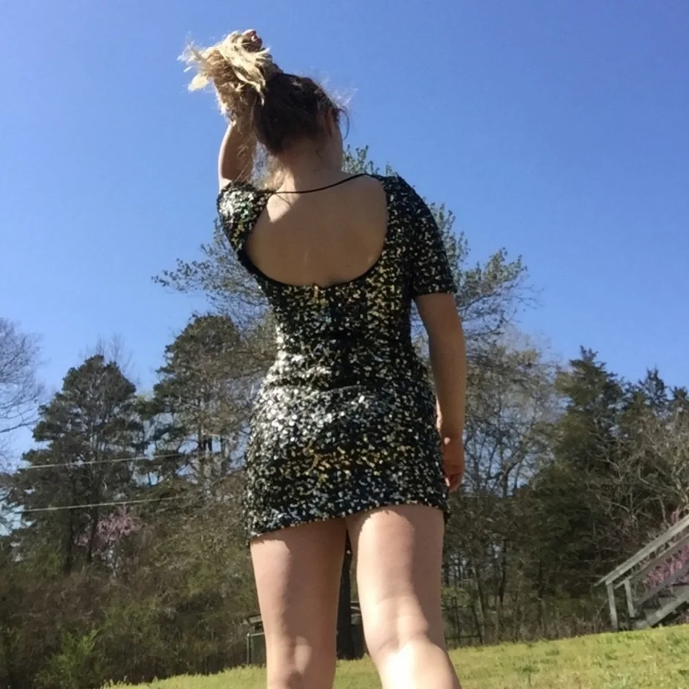 Gianni Bini Fully Sequined Black Gold Mix Mini Dress New Years Homecoming Prom! - Picture 10 of 14